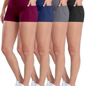 ATHVOTAR  New 4 Pack 3'' High Waist Spandex Biker Yoga Shorts with Pockets